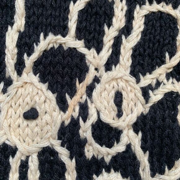 Vintage 90s Cardigan Sweater Round Neck Cropped Knit Black Dark Floral Oversized - Picture 6 of 12